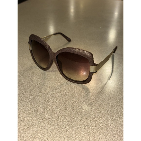 Linda Farlow Luxe CAT 2‎ Square Oversize Burgendy Snakeskin Sunglasses $740 main image 6
